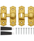 Premium Gold Aluminum Flip Gate Latch Set with screws and glue, sturdy barn door lock kit for secure installations.