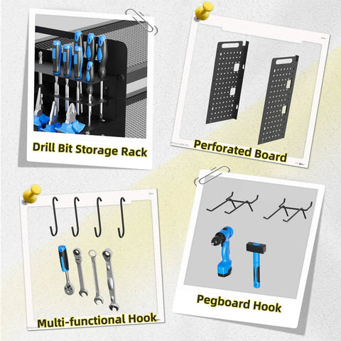 Heavy Duty Power Tool Organizer Wall Mount With Charging Station And Drill Holder, 600 Lb Capacity, Battery Shelf