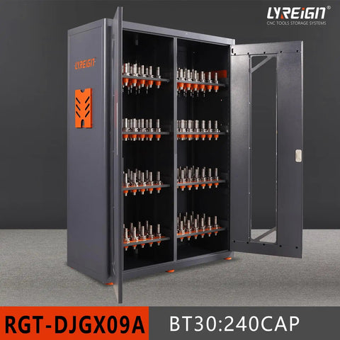 CNC Tool Holder Cabinet Storage Organizer Rack For CAT30 BT Tools In Warehouses And Machining Centers Built Tough With Heavy Duty Steel Construction 240 Capacity Durable Tool Tray Holder System, open cabinet view