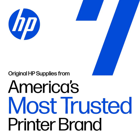 HP logo and text indicating original HP supplies from America’s most trusted printer brand.