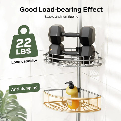 Heavy Duty Four Tier Corner Shower Caddy Telescoping Tension Pole Quick Adjust Shelves Bathroom Storage Rustproof Non Slip Shampoo Holder Built Like A Tank And Stays Put