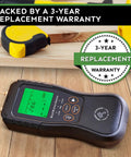 Pin Type Wood Moisture Meter With Digital Dampness Sensor and warranty sign on wood surface