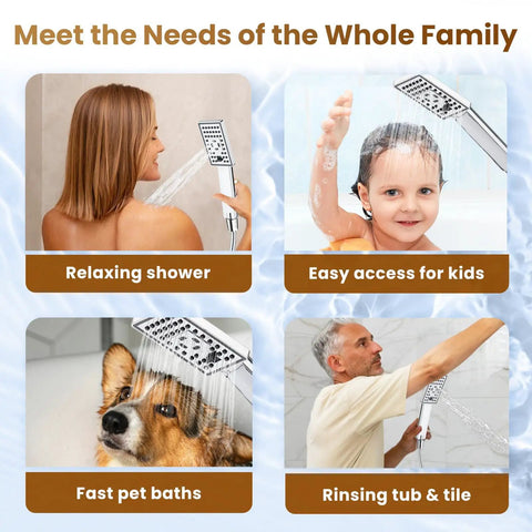 Dual Shower Heads System With 8 Inch Square Rain Shower Head And Handheld Spray High Pressure Rainfall shower with family use