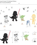 Star Wars Wall Decals Set Featuring Yoda Darth Vader R2 D2 C3PO Stormtrooper And TIE Fighters Create A Custom Mural That Really Pops In Any Kids Room Easy To Apply With Three Sheets And About 24 Pre Cut Pieces.