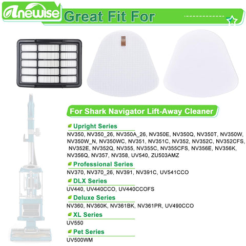 Filter Replacement For Shark Navigator Lift Away Deluxe Pro Vacuum ZU503AMZ NV350 NV351 NV352 with HEPA and felt filters