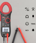 DIY Friendly Clamp Meter And Multimeter Combo With Auto Range 2000 Counts NCV TRMS 600A AC Clamp displayed with leads