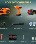 Toolbox contents of 5 Ton Cordless Electric Car Jack Kit With Hydraulic Lift And Lithium Battery Double Cylinder Air Pump