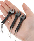 Pocket Size 3 Piece Tiny Adjustable Wrench Set 2.5 Inch Mini Crescent Wrenches with Chain Locking Feature in hand