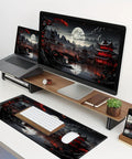 Full Moon Beefy Large Desk Pad For Gaming Setup Extended Mouse Pad With Non Slip Rubber Base Black And Red 11.8 By 31.5 Inches Ideal For Keyboard Mouse And Laptop