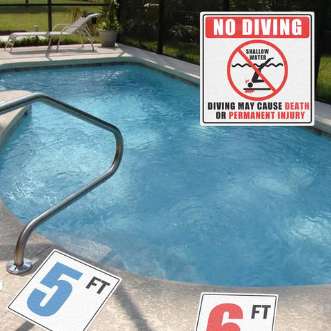 6x6 Inch Pool Depth Marker Stickers No Diving Warning Signs For Shallow Water 3ft 4ft 5ft 6ft Non Slip Adhesive Pool Safety Decor