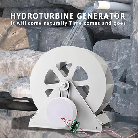 Low Flow Micro Hydroelectric Generator For Home Use with durable turbine system installed on rock surface with water flow