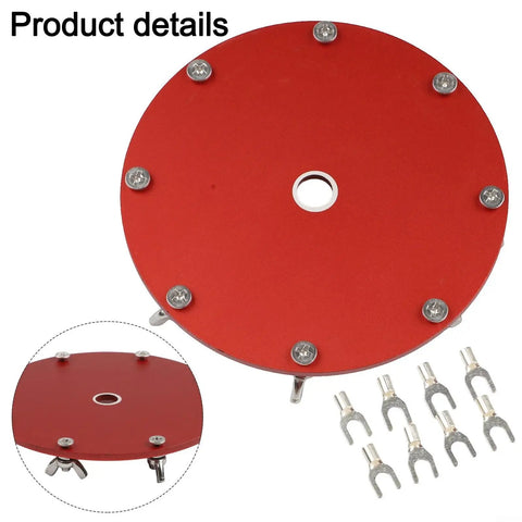 Portable Shortwave Antenna Grounding Grid Plate, Aluminum 11 Cm Red Disk With Fork Terminals For JPC-12 PAC-12 close-up view