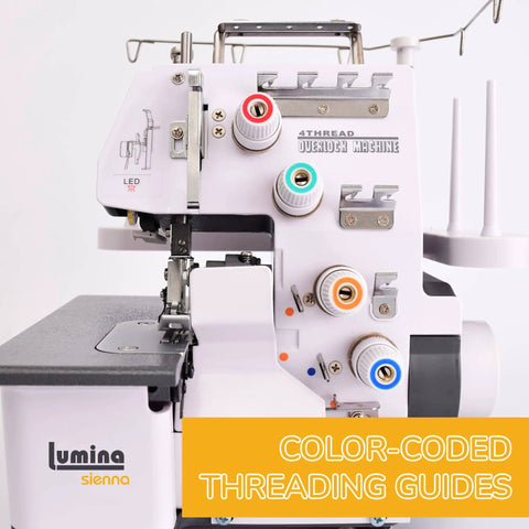 Workhorse Serger Sewing Machine With 3 And 4 Thread Capability, Durable Metal Frame, color-coded threading guides visible
