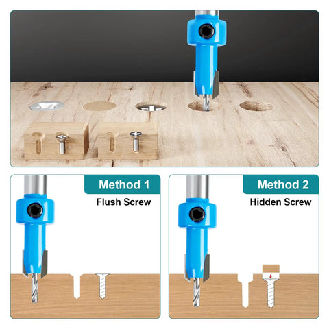 8mm Round Shank Countersink Drill Bit Set for Woodworking, HSS Multi Size Kit With 2.8 3.0 3.2 3.5 4.0mm Bits usage example on wood