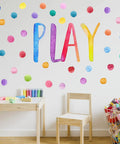 Kid Friendly Playroom Polka Dots Wall Decals Peel And Stick Watercolor Signs For Nursery Preschool Decor with colorful letters