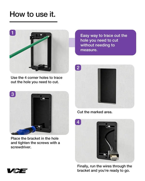 Low Voltage Mounting Bracket Single Gang Wall Plate Flush In Wall Box For Network HDMI Coaxial Speaker And Telephone Cables Black 5 Pack Easy Install Durable Quick Mount Design For Neat Setup
