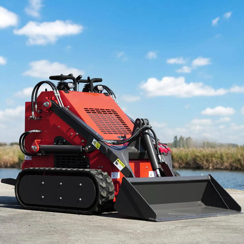 Compact Skid Steer Loader With Fork Attachments And Bucket Attachment And 23 HP Gas Engine Stand On Crawler by riverside