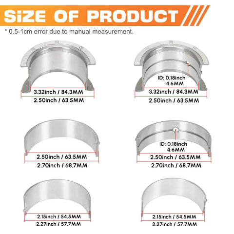 Dimensions of Beefed-Up Main And Rod Bearings Kit For Chevy GM 1968-2002 SBC V8 Engines Drop-In OE-Quality Replacement