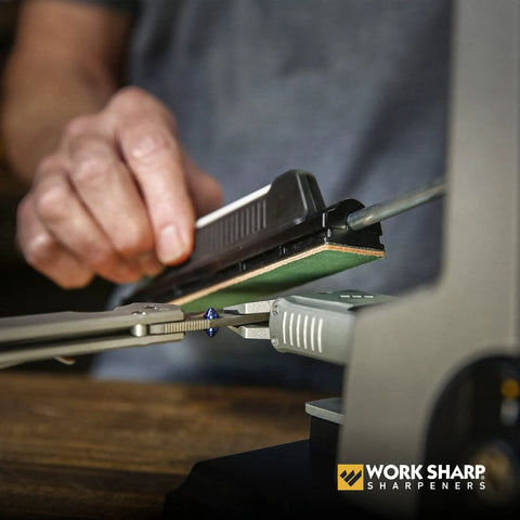 Professional Precision Adjustable Knife Sharpener Kit with rock solid metal construction in use for sharpening a blade