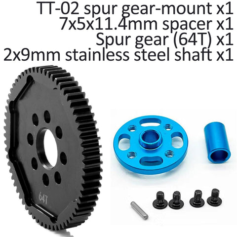 Rc Car Metal Spur Gear 64T For Tamiya TT02 High Speed Gear Set TAM54500 Replacement Part Black Hardened Steel with accessories