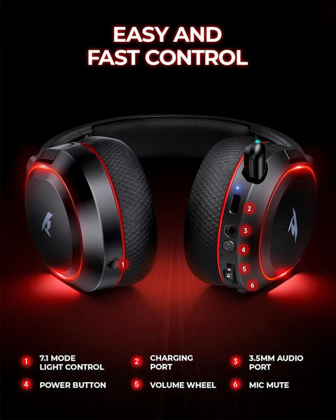 Wireless Gaming Headset With 7.1 Surround Sound, 2.4Ghz USB Dongle And Bluetooth 5.4, 100-Hr Noise Canceling Mic, RGB Lighting