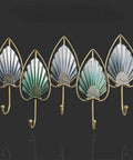 Heavy Duty Wall Mounted Coat Hooks For Door Entry Solid Iron Frame modern leaf design with five hooks for stylish organization.