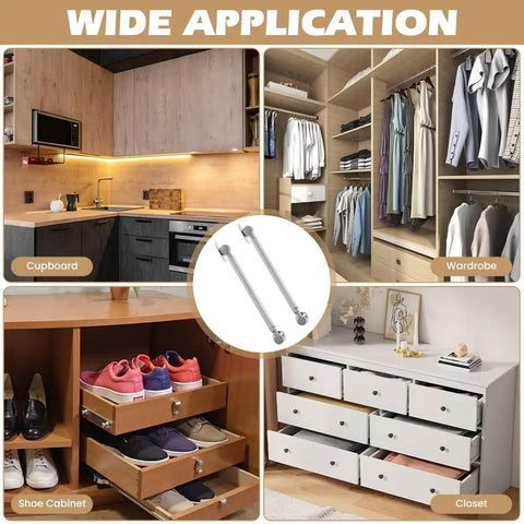 Two Pack Soft Close Lid Supports Hinges For Storage Chests And Lift Top Benches, 150N Adjustable Lid Stay Hardware shown with various storage applications