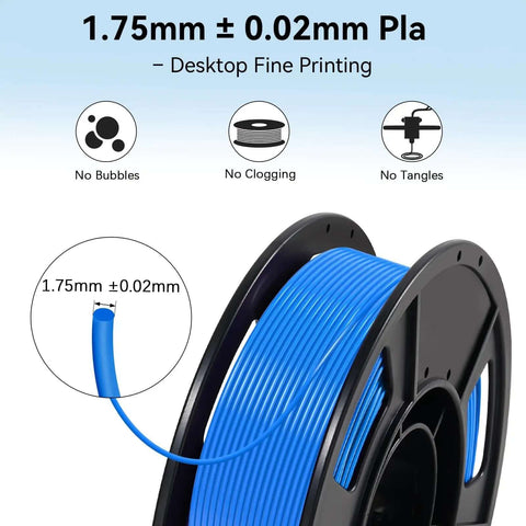 Blue spool of Regular PLA Filament 1.75mm 53mm 250g for 3D printing, showing no bubbles, clogging, or tangles.