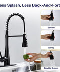 TOYWIA Kitchen Faucets with Pull Down Sprayer, High Arc Single Handle, Matte Black, showcasing multiple water spray options.
