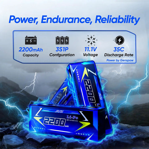 3S 11.1V 2200mAh LiPo Battery With XT60 Connector for RC Cars, Trucks, and Buggy, 35C High Discharge, stacked with specs