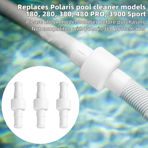 3 Pack Pool Cleaner Hose Ball Bearing Swivel Replacement Compatible With D20 180 280 380 480 Pro 3900 Sport Hose Connectors Parts, Premium ABS, Durable, Easy Install, No Fuss Fit, Keeps Suction Smooth. White ABS pool cleaner hose swivel replacement, 3-pack