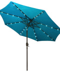 9 Foot Solar LED Patio Umbrella With Tilt And Crank 32 LED Lights To Light Up Nights Outdoor Market Style Shade In Cerulean Canopy