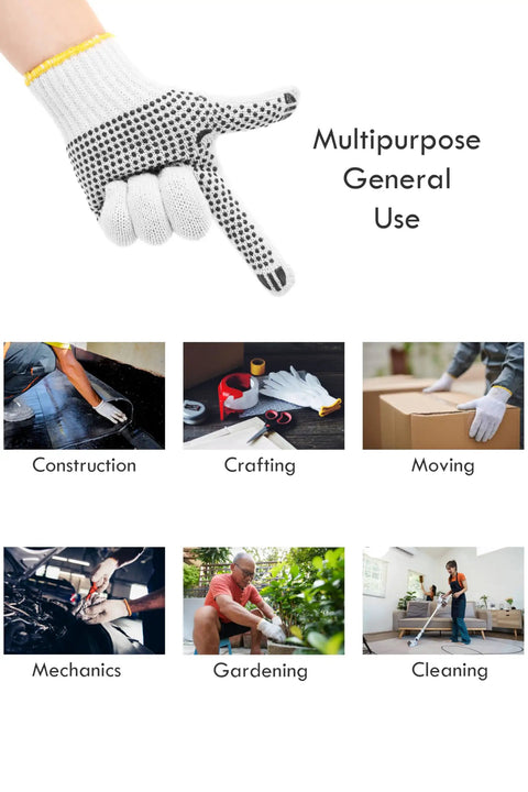 48 Pairs PVC Dotted Knit Work Gloves For Men And Women Non Slip Cotton General Purpose Gloves Bulk Pack One Size Grippy Durable Grip