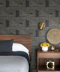 Bedroom with Nikki Chu Black And White Zulu Signature Peel And Stick Wallpaper Roll For Easy Do It Yourself Decor Removable And Repositionable.