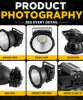 Heavy Hitter Led Flood Light 200W To 1500W Top Shelf Lumens Outdoor Area Spotlight different angles and views showing aluminum housing and heat sink.