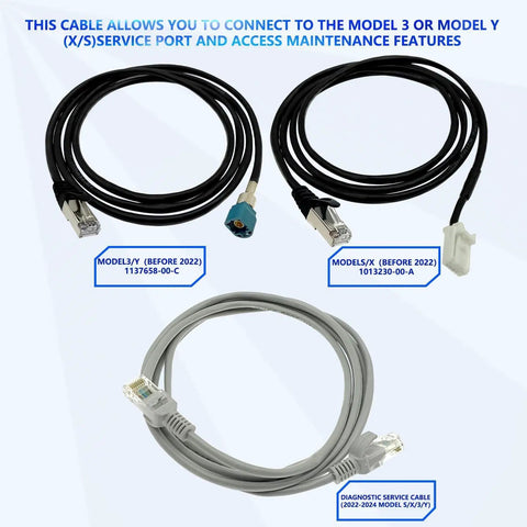 Three Tesla diagnostic cables from Six Piece Tesla Diagnostic Cables Set For Model S 3 X Y With USB OBD2 Diagnostic Tools Adapter.