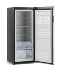 10 Cu Ft Upright Convertible Refrigerator And Freezer Box Featuring A No Sweat Mode Swap For Garage Or Basement Setup With open door.