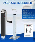 Package contents of 8000 Lbs Square Trailer Jack With 15 Inch Lift And 12 Inch Adjustable Drop Leg Heavy Duty Weld On Mount
