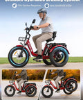 Beast Power Folding 3 Wheel Electric Trike For Adults With 1550W Peak Power 48V Fat Tire 20x4 Detachable Rear Basket Rear Differential Easy Fold Red For Daily City Rides, side view