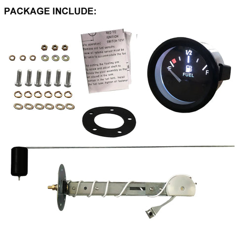 52mm Fuel Level Gauge Kit With Tank Sending Unit for Boats, RVs, and Marine Equipment, 12V Universal Water and Fuel Sender, 2-Inch Gauge Meter, Plug-And-Play Rugged Marine Sensor for Accurate Fuel Readings, with gauge, sender, gasket, hardware