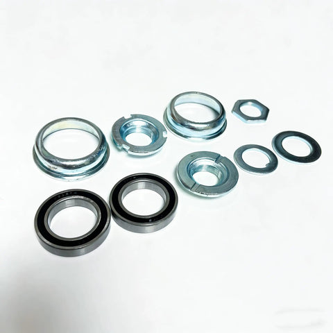 2 Inch Cup Bottom Bracket Set For One Piece Crank Bikes With 6906Z Sealed Bearings, 15/16 Inch By 24 Threaded Cups, 51.5mm Cup Size, Silver Finish, Nine Piece Pack