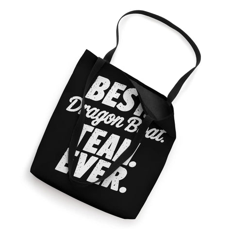 Black Dragon Boat Paddling Tote Bag with white text, two long straps, 16x16in, for paddlers and dragonboating fans.