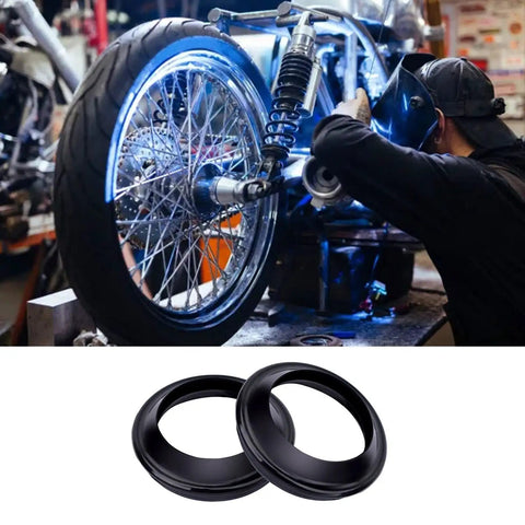 Motorcycle Front Fork Oil Seal Kit 41x53x8 10.5mm Two Piece Set Rubber Seals For Shock Absorbers Easy Install Dirt Resistant Fits All Bikes From Off Road To Street, black rubber seals