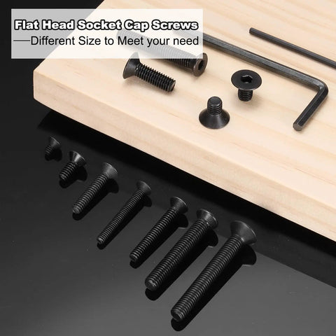 Top Shelf Grade Ten Point Nine Flat Head Socket Cap Screws 10-32 X Quarter Inch Hex Drive Machine Bolts Black Oxide on wood