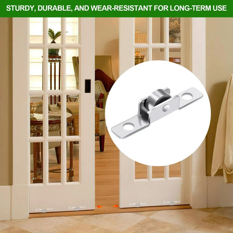 Top Shelf Heavy Duty 3/8 Inch Sliding Window Rollers 12 Pack Metal Wheels Universal Track Fix For Doors And Cabinets No Fuss DIY Replacement Parts Rock Solid Performance Built To Last, showcasing a metal roller for sliding doors.