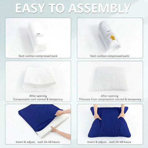 Instructional diagram showing the assembly and installation process of the 24x24 Inch Outdoor Chair Cushions Set Of 2 With Removable Washable Covers.