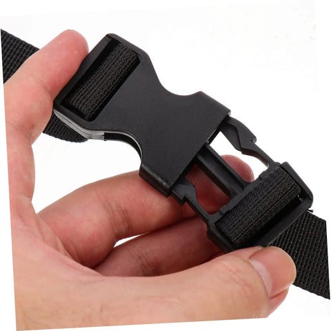 Close-up of hand holding black quick-release buckle on 2 Pack Heavy Duty Tie Down Straps With Quick Release Buckles For Easy Lashing.