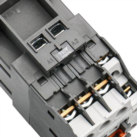 Close-up view of Beefed Up Heavy Duty Magnetic Contactor 3 Pole 40A Ith with 110/120V AC Coil, UL Listed and CE Certified