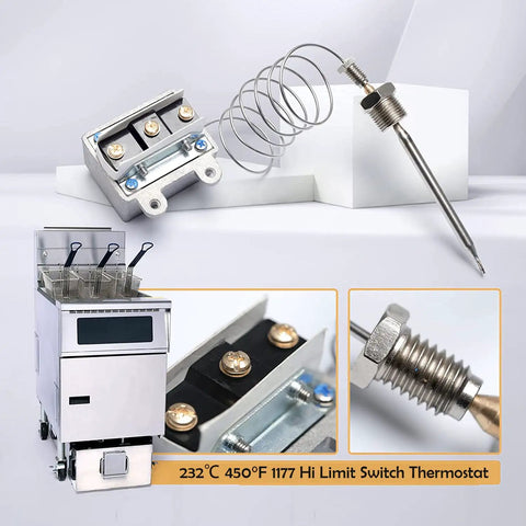 Hi Limit Thermostat Switch for Fryers, Three Eighth Inch Mpt, 1177 High Limit Cutoff, Replacement OEM Part Compatible With Atosa 301030005 Gas Fryer