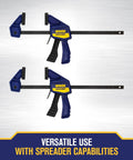 Heavy Duty Four Piece Clamp Set With Two Four And A Half Inch Bar Clamps And Two Two Inch Handi Clamps, one-handed grip
